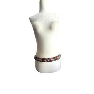 Unique Vintage Muli Color‎ Beaded Belt With Gold Tone Hardware